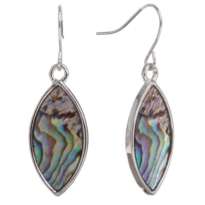 Серьги с перламутром "Эллипс", цвет зелёный в серебре