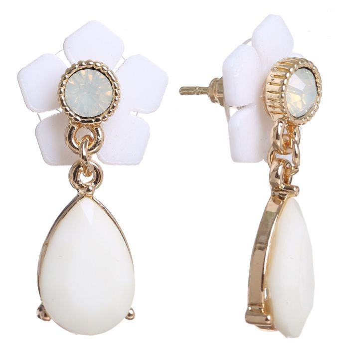 Серьги ассорти "Цветочек" с каплей, цвет белый в золоте