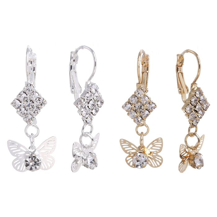 Серьги со стразами "Бабочка" с ромбом, цвет МИКС
