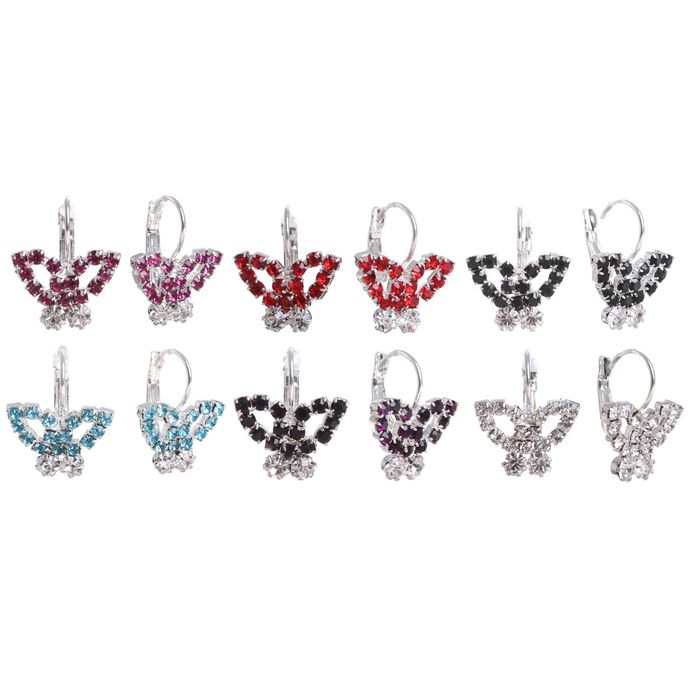 Серьги со стразами "Бабочка" лёгкая, цвет МИКС