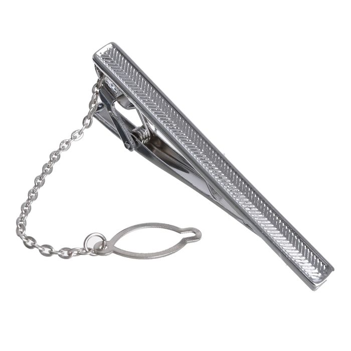 Зажим для галстука стальной "Классический" елочка, цвет серебряный