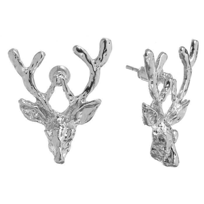 Серьги металл "Олень", цвет серебро