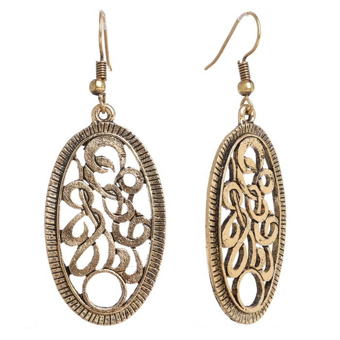 Серьги металл "Узор" переплетение, цвет чернёное золото