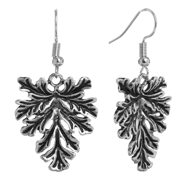 Серьги металл "Листок", цвет чернёное серебро