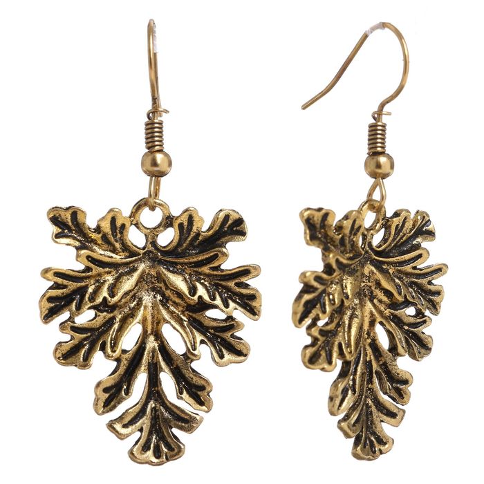 Серьги металл "Листок", цвет чернёное золото