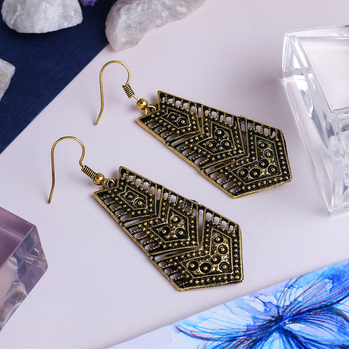 Серьги металл "Узор" стрела, цвет чернёное золото