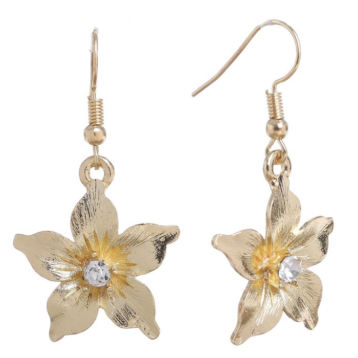 Серьги со стразами "Цветок" лилия, цвет белый в золоте