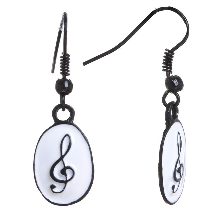 Серьги эмаль "Мелодия" скрипичный ключ, цвет бело-чёрный
