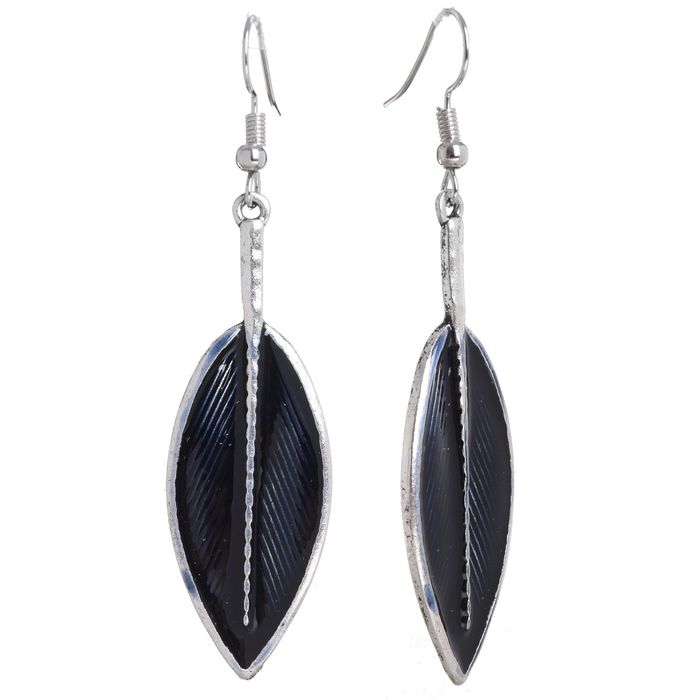 Серьги эмаль "Листок", цвет синий в чернёном серебре