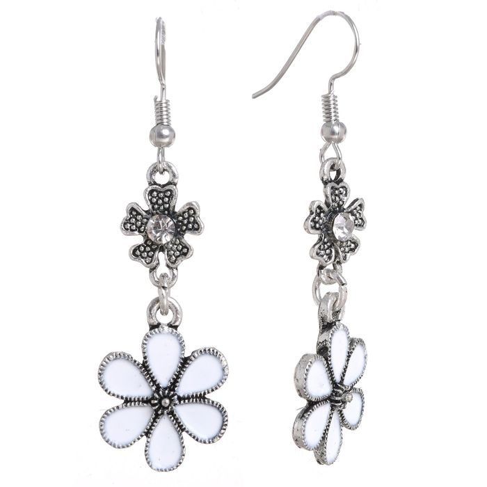 Серьги эмаль "Цветы" ромашки, цвет белый в чернёном серебре