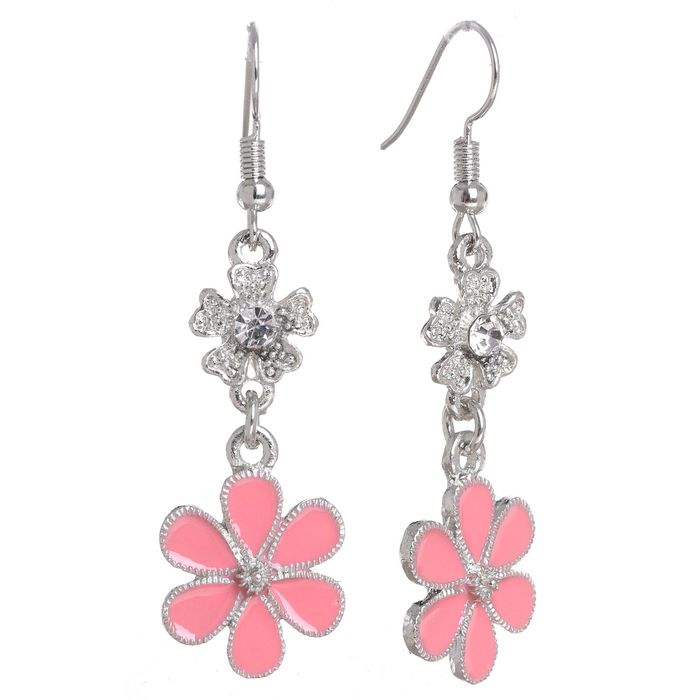 Серьги эмаль "Цветы" ромашки, цвет розовый в серебре