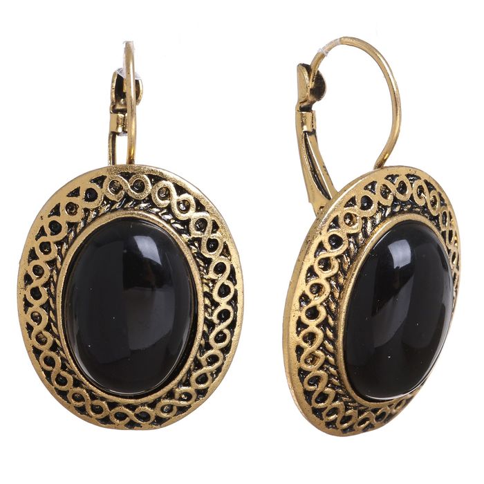 Серьги "Овал" ажурный, цвет чёрный в чернёном золоте