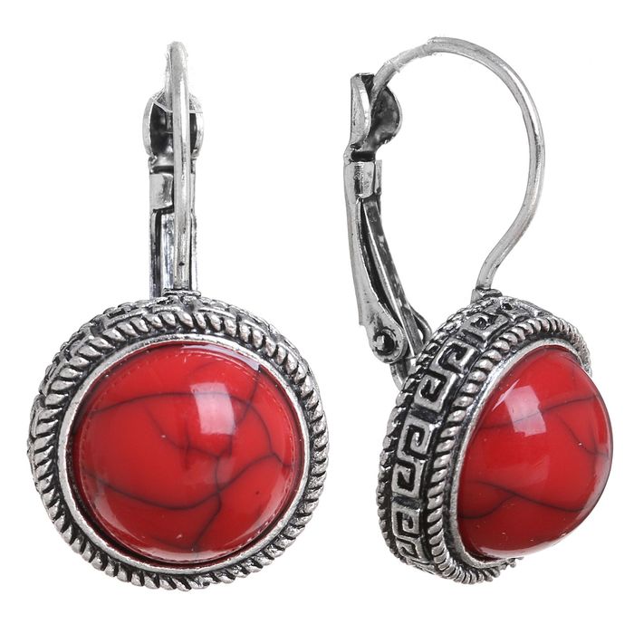 Серьги "Круг", цвет красный в чернёном серебре