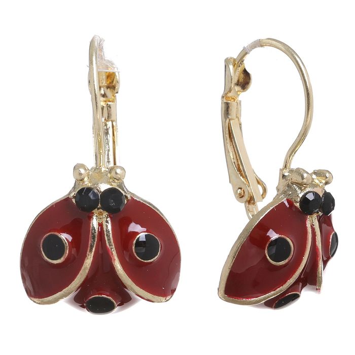 Серьги эмаль "Божья коровка", цвет красно-чёрный в золоте