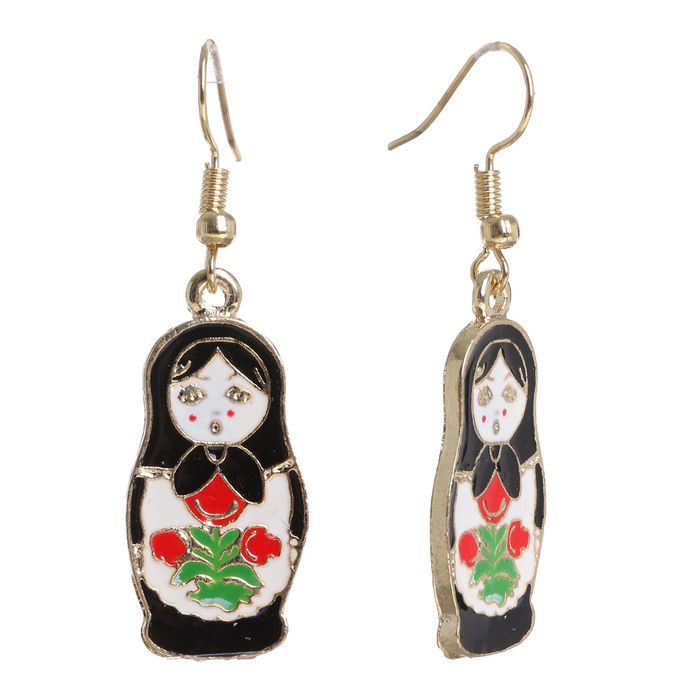 Серьги эмаль "Матрёшка", цветные в золоте