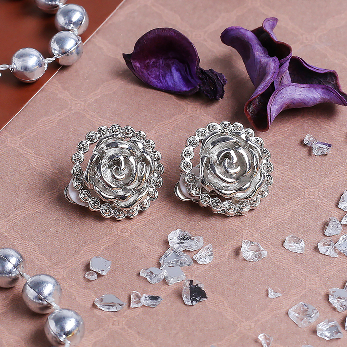 Клипсы "Цветок" роза, цвет серебро