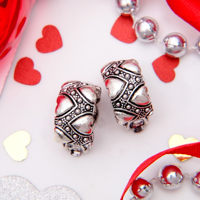 Клипсы "Узор" сердце, цвет чернёное серебро