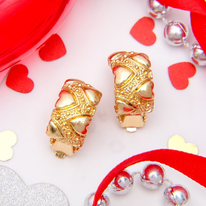 Клипсы "Узор" сердце, цвет золото