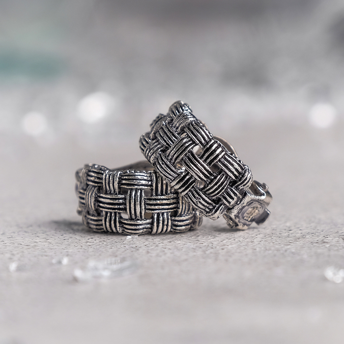 Клипсы "Узор" переплетение, прямоугольник, цвет чернёное серебро