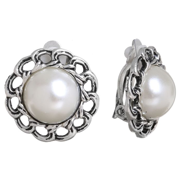 Клипсы "Цветы" ромашки, цвет белый в чернёном серебре