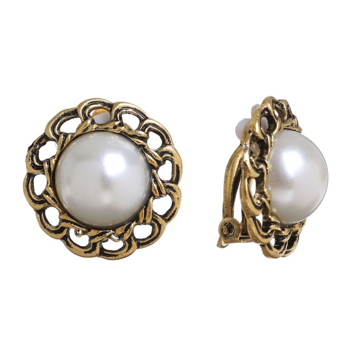 Клипсы "Цветы" ромашки, цвет белый в чернёном золоте