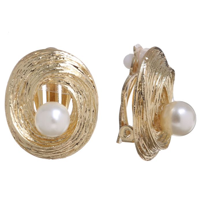 Клипсы "Круг" раковина с жемчужиной, цвет белый в золоте