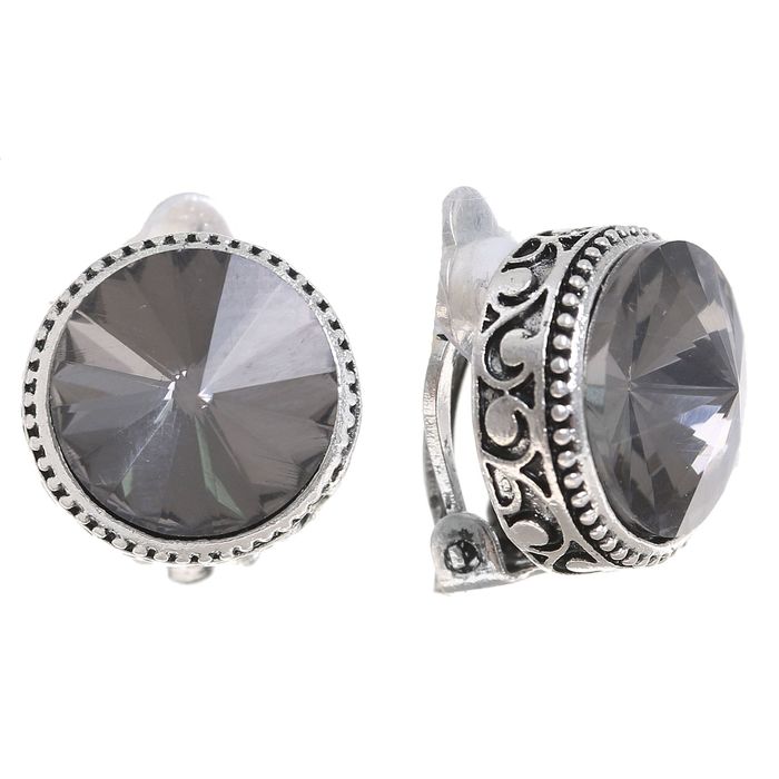 Клипсы "Круг", цвет серый в чернёном серебре