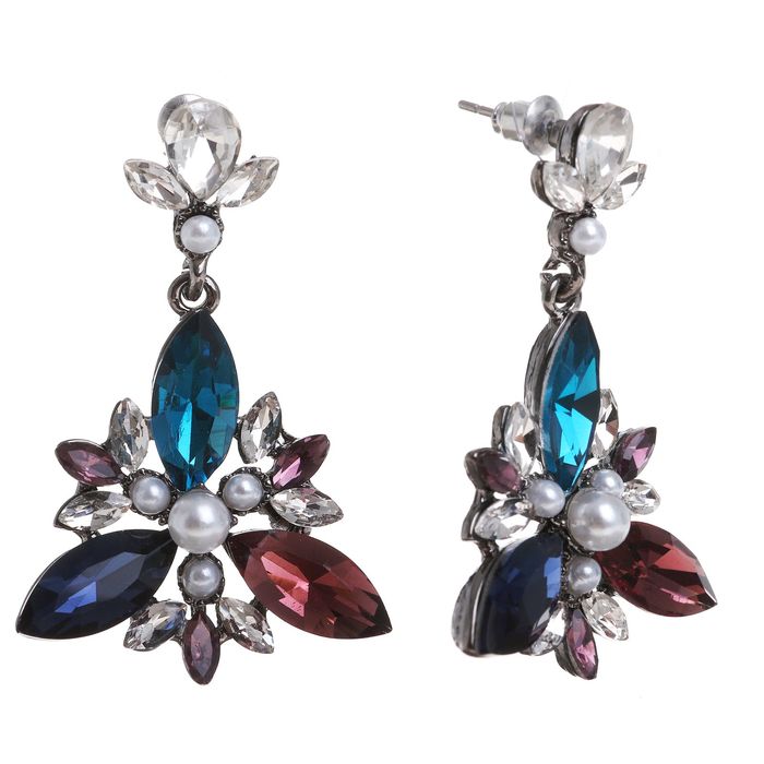 Серьги ассорти "Цветок" радость, цветные в сером металле