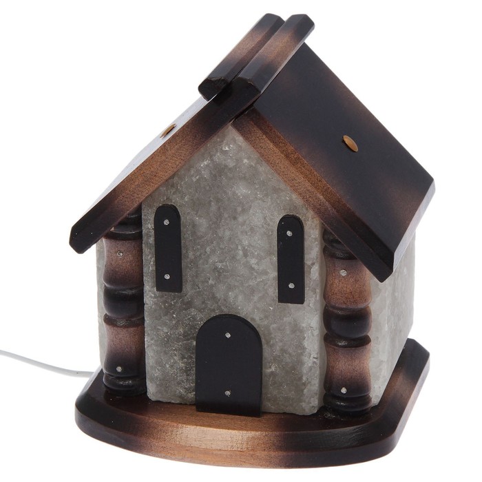 Соляной светильник "Домик", цельный кристалл, 5-6 кг, деревянный декор