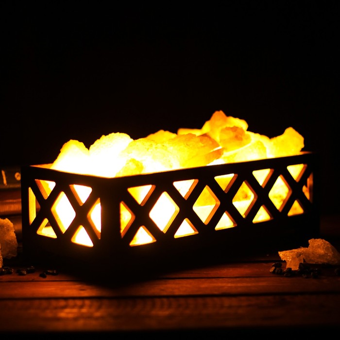 Соляной светильник "Камин", 12 кг, деревянный декор