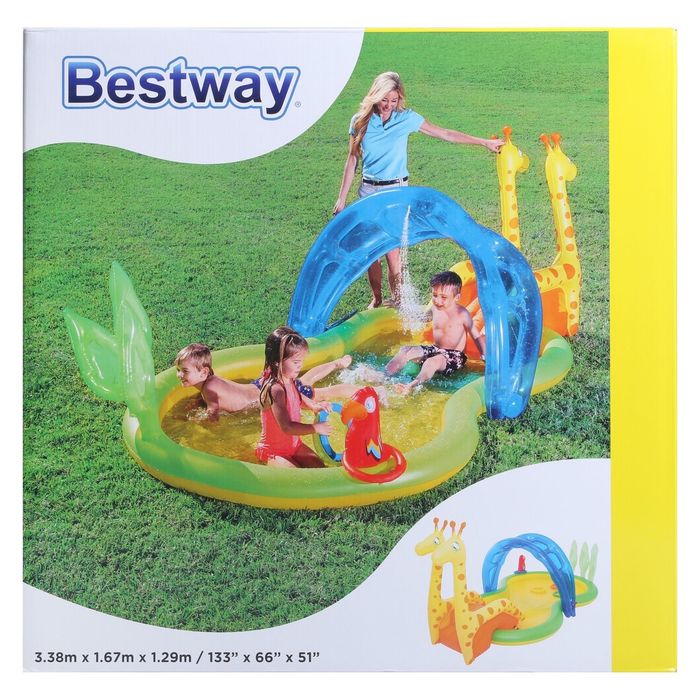 Бассейн надувной игровой, "Зоопарк", с распылителем, 338 х 167 х 129 см, от 2 лет Bestway