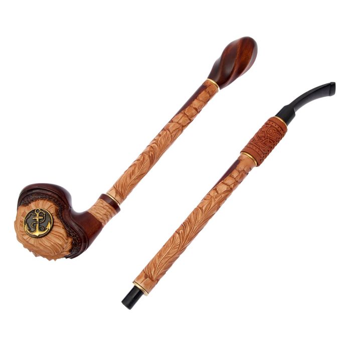 Трубка курительная "Гусар с кожей фигурный" якорь металл