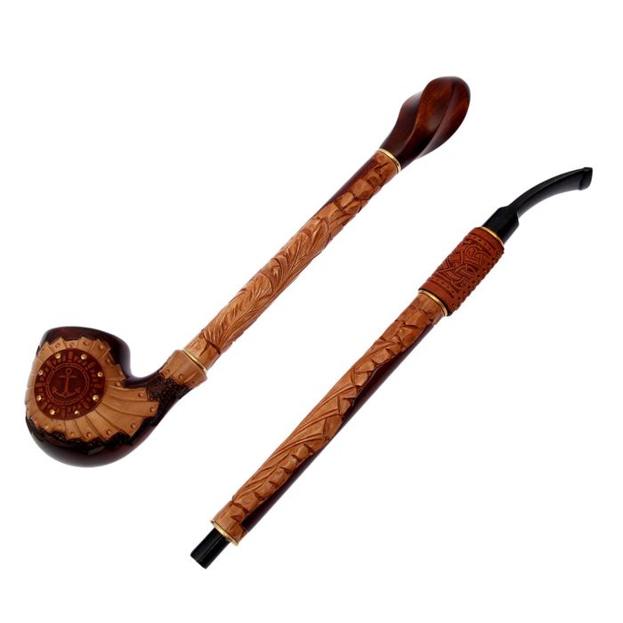 Трубка курительная "Гусар с кожей фигурный" якорь, кожа, малый