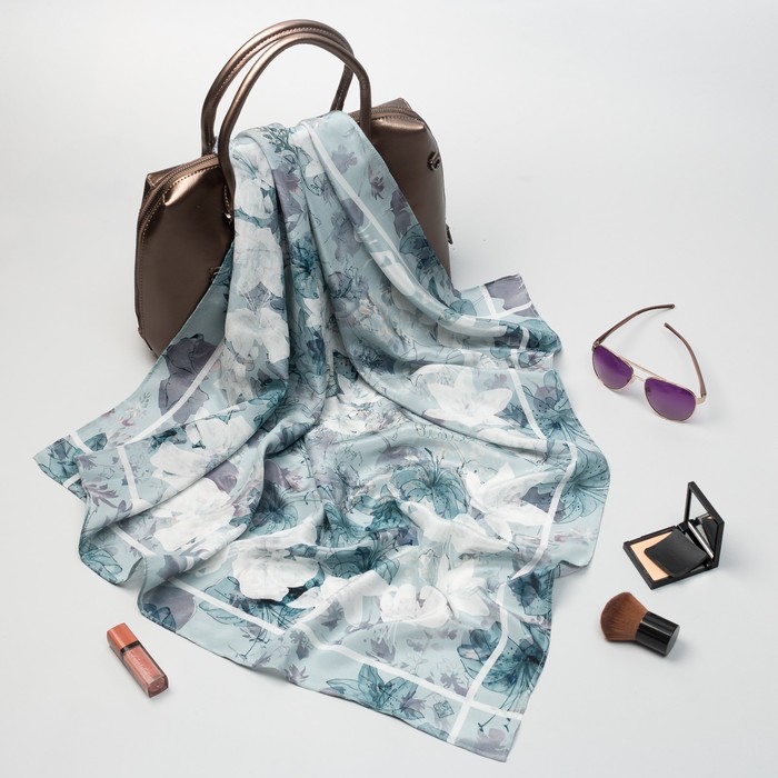 Платок шёлковый "Прозрачное звучание", 89х89 см, рис. 10054-1 3СН89к-4-ПН