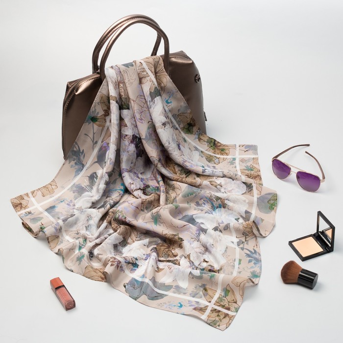 Платок шёлковый "Прозрачное звучание", 89х89 см, рис. 10054-2 3СН89к-4-ПН