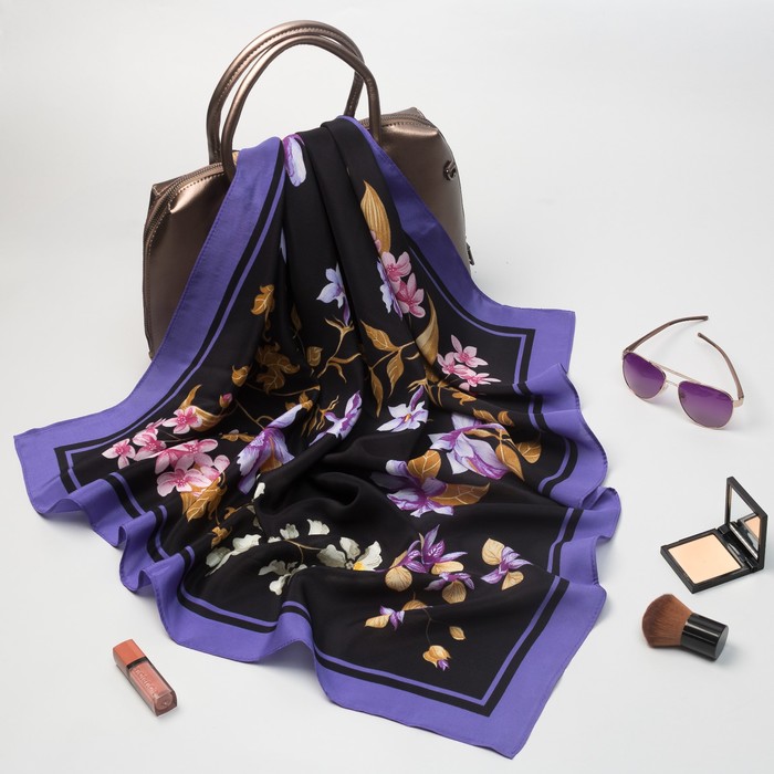 Платок шёлковый "Гардения", 89х89 см, рис. 868-15 3СН89к-4-ПН