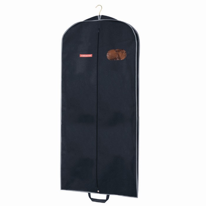 фото Чехол для одежды объёмный hausmann, с овальным окном пвх и ручками, 60х140х10 см, чёрный