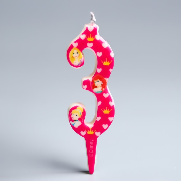Свеча в торт цифра Дисней 3 "С Днем рождения", Принцессы