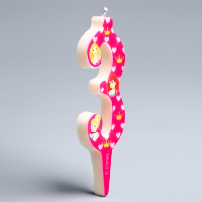 Свеча в торт цифра Дисней 3 "С Днем рождения", Принцессы
