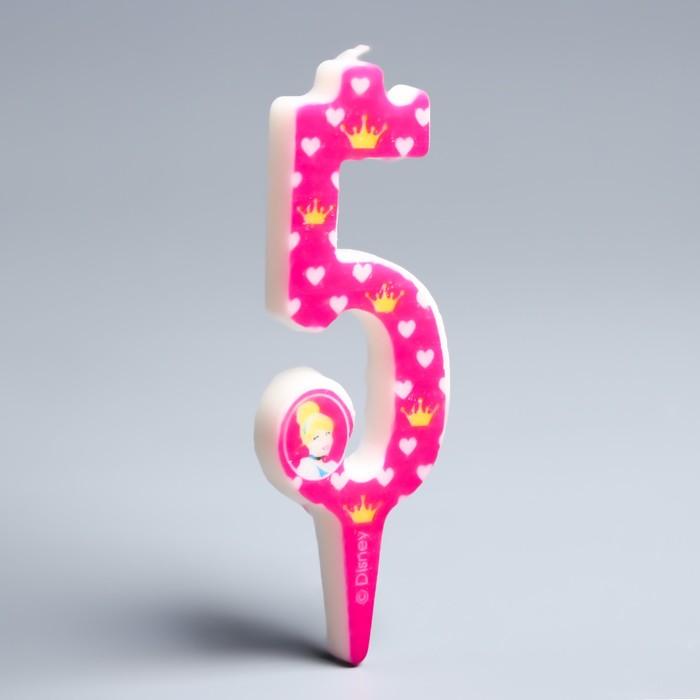 Свеча в торт цифра Дисней 5 "С Днем рождения", Принцессы