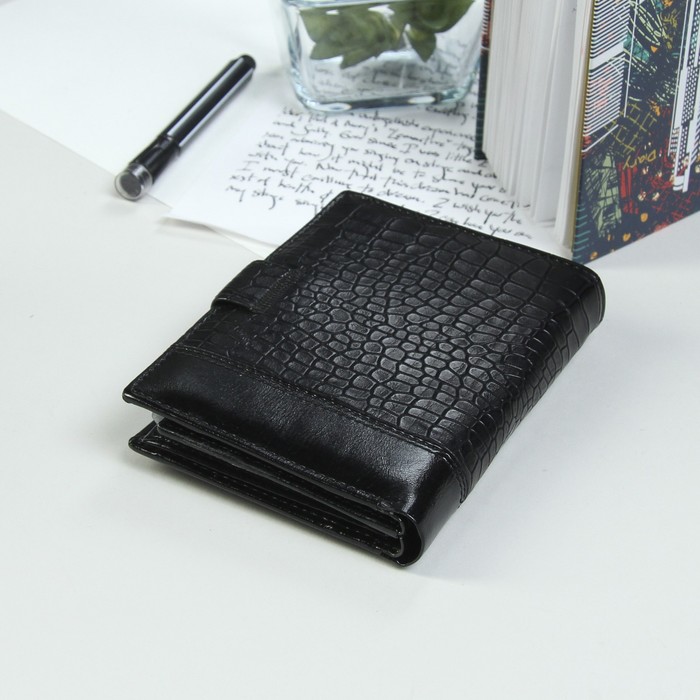 Портмоне мужское 3 в 1, для паспорта, для автодокументов, 3 отдела, для карт, для монет, цвет чёрный