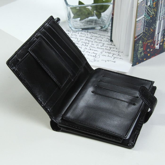 Портмоне мужское 3 в 1, для паспорта, для автодокументов, 3 отдела, для карт, для монет, цвет чёрный