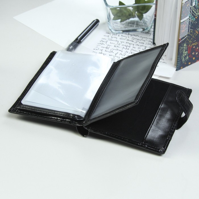 Портмоне мужское 3 в 1, для паспорта, для автодокументов, 3 отдела, для карт, для монет, цвет чёрный