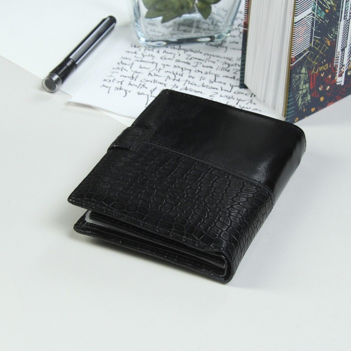 Портмоне мужское 3 в 1, для паспорта, для автодокументов, 3 отдела, для карт, для монет, цвет чёрный