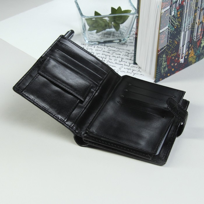 Портмоне мужское 3 в 1, для паспорта, для автодокументов, 3 отдела, для карт, для монет, цвет чёрный