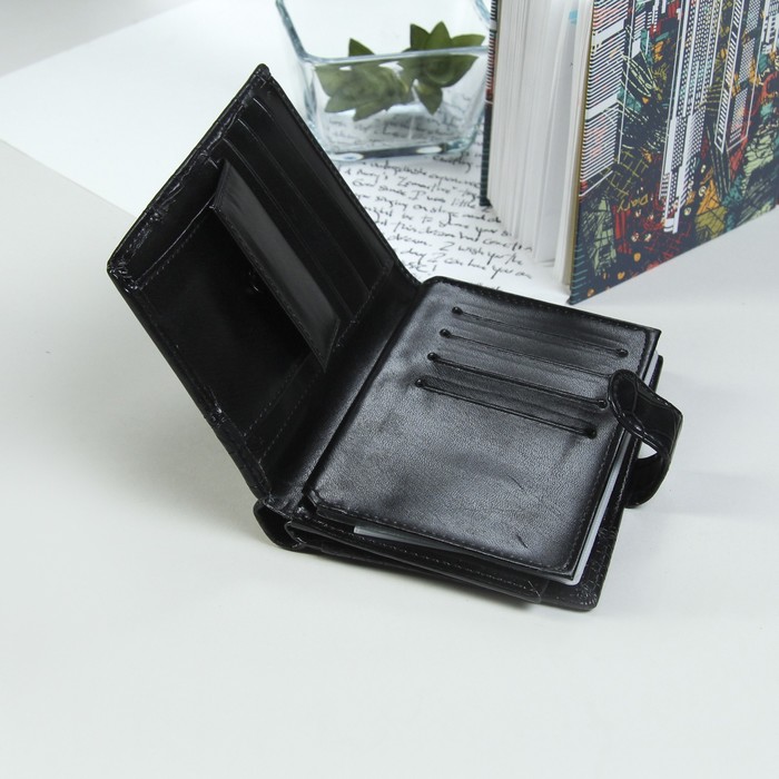 Портмоне мужское 3 в 1, для паспорта, для автодокументов, 3 отдела, для карт, для монет, цвет чёрный