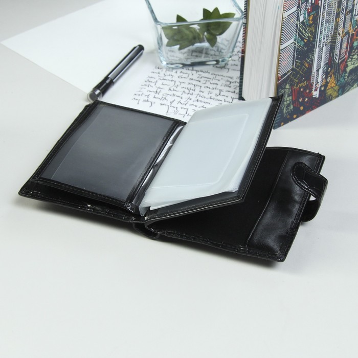 Портмоне мужское 3 в 1, для паспорта, для автодокументов, 3 отдела, для карт, для монет, цвет чёрный