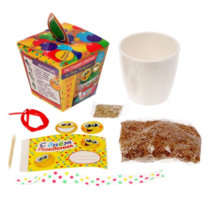 Растущий сувенир в горшке "На День рождения" + декор