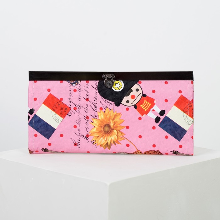 Кошелёк женский на застёжке, 5 отделов, цвет розовый