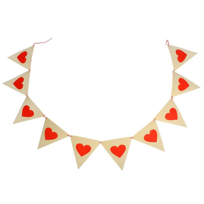 Гирлянда-вымпел "Красное сердце" на белом, 200 см